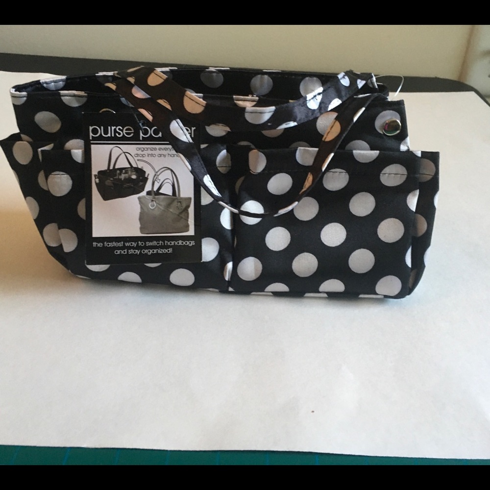 Purse Packer Organizer Insert Black&White PolkaDot 11 1/2” wide x 5 1/2” tall